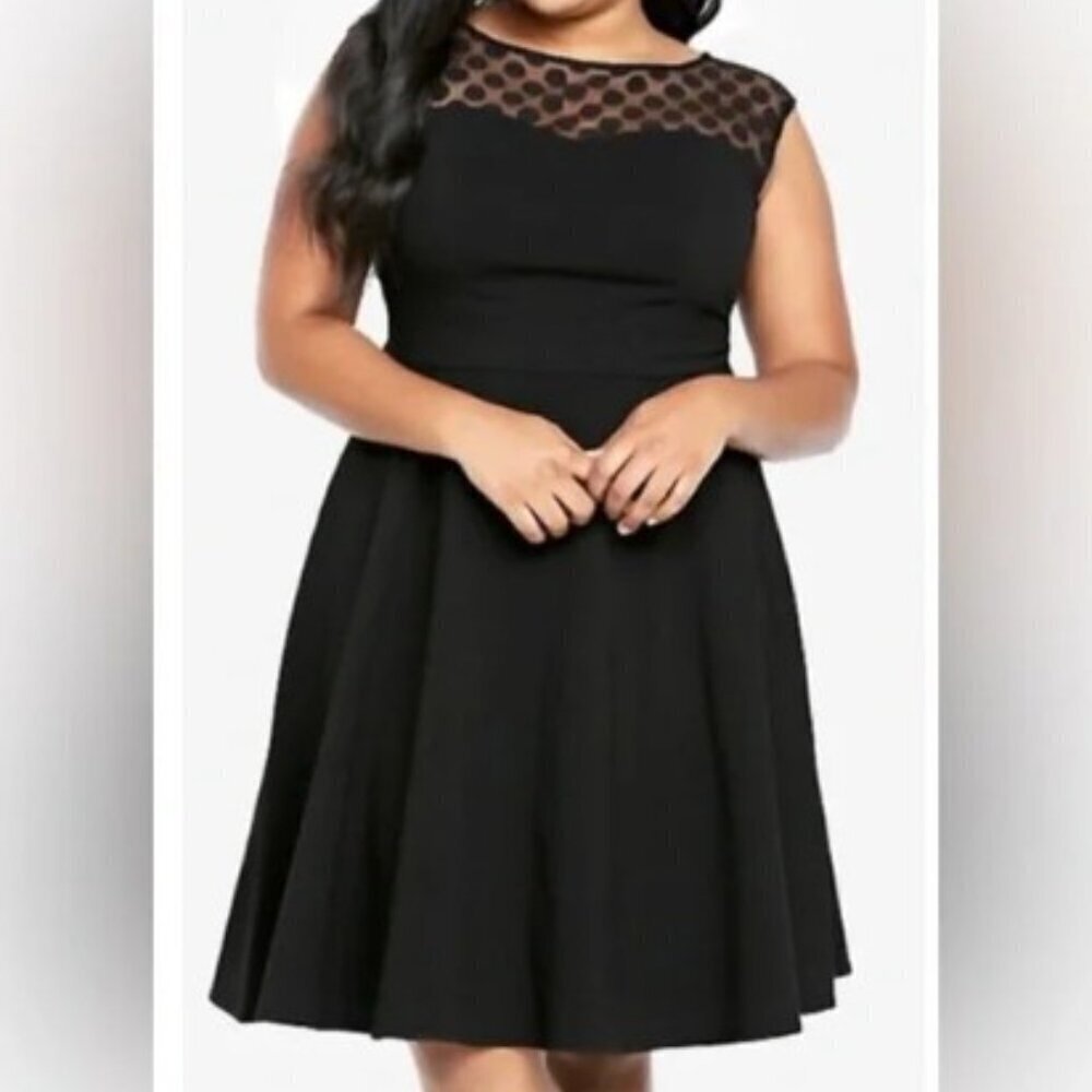 Torrid Retro Chic Black Dot Mesh Top Skater Swing Dress Size 24